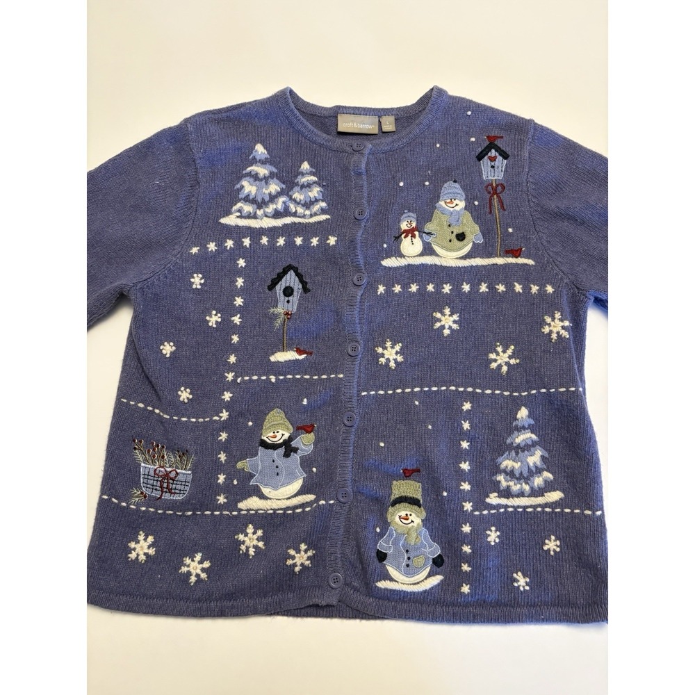 Croft & Barrow Christmas Snowman Cardigan Winter Holiday Sweater Vintage Large